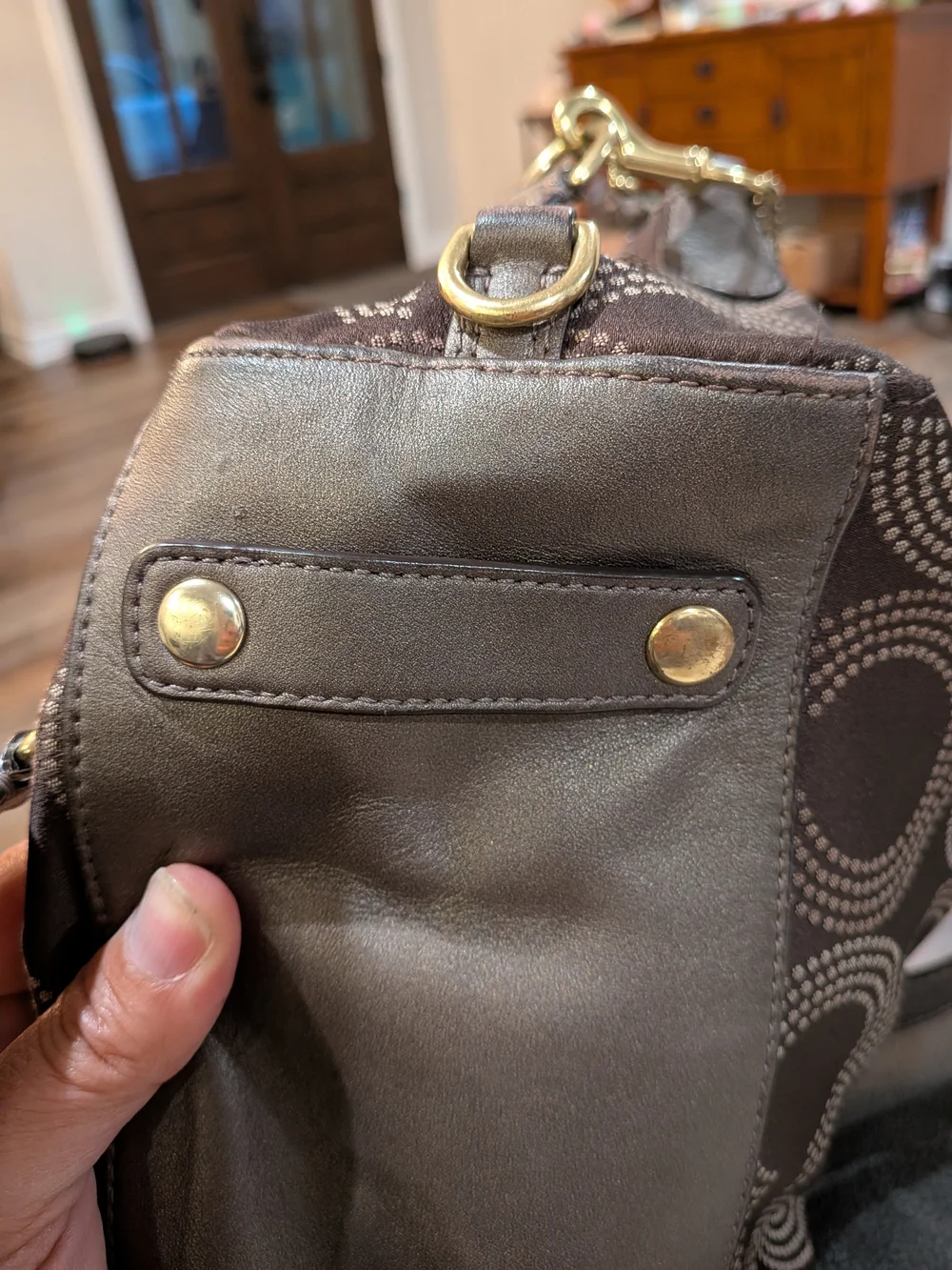 Coach Ashley Y2K Gathered Dotted Op Art Satchel Brown Bronze EUC Handbag